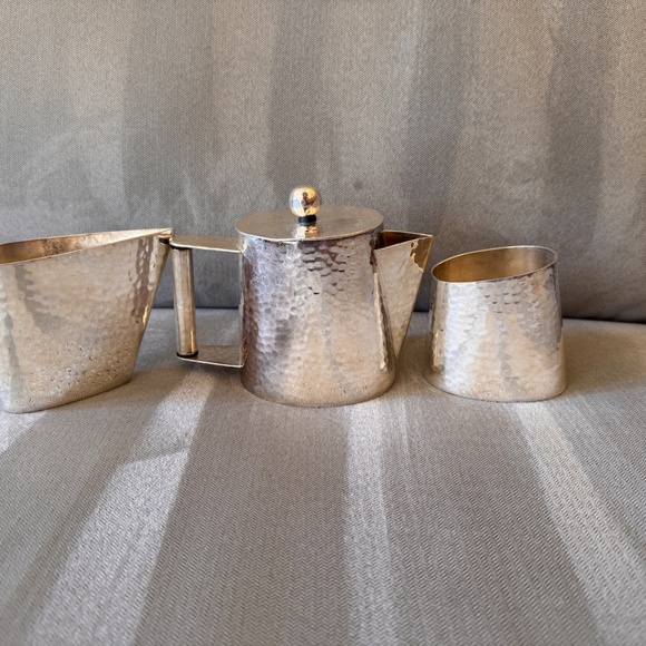 Michael Aram Silver plated Hammered Coffee / Teapot Sugar Bowl & Creamer - Picture 6 of 13